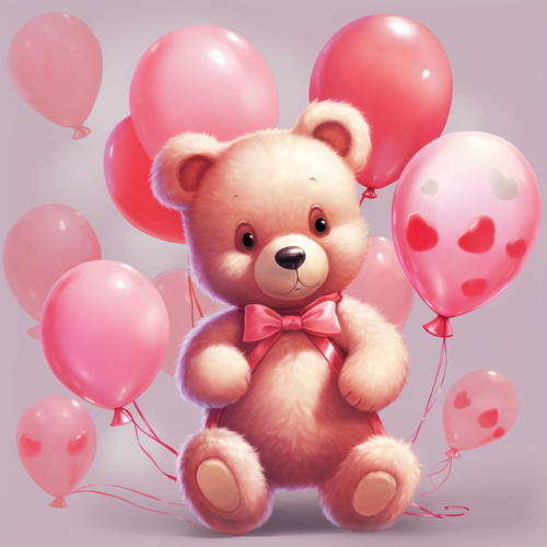 5D Diamond Painting Pink Bow Teddy with Pink Balloons Kit