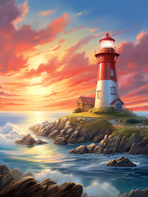 5D Diamond Painting Lighthouse During Sunset Kit