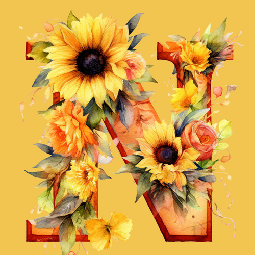 5D Diamond Painting  Yellow Sunflower Letter N Kit