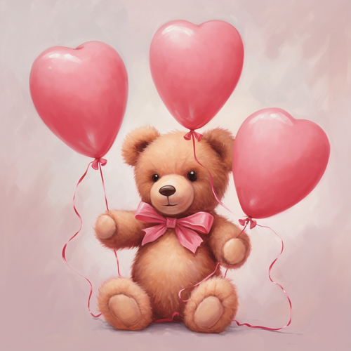 5D Diamond Painting Pink Bow Teddy Bear with Heart Balloons Kit