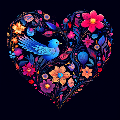 5D Diamond Painting Blue Bird Flower Heart Kit