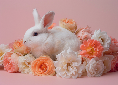 5D Diamond Painting White Rabbit in a Flower Bed Kit