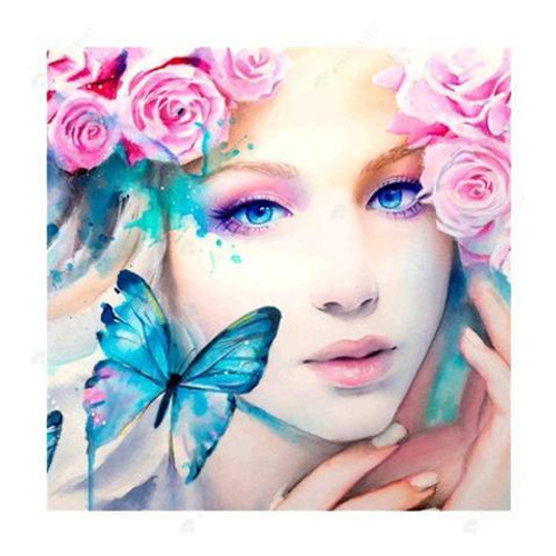 5D Diamond Painting Butterflies and Pink Roses Girl Kit