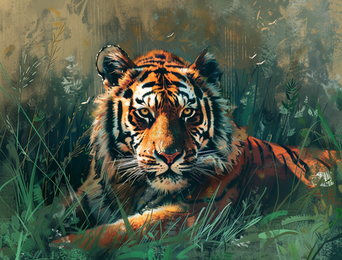 5D Diamond Painting Abstract Grass Tiger Kit