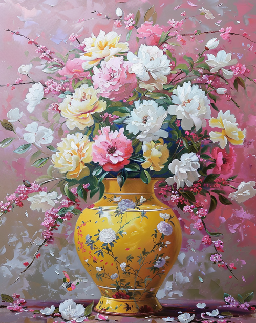 5D Diamond Painting White Rose Yellow Vase of Flowers Kit