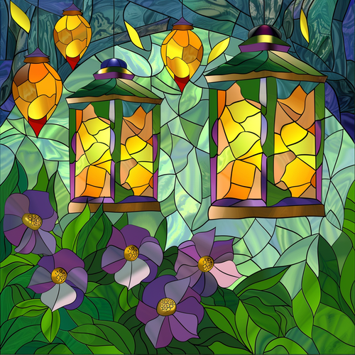 5D Diamond Painting Abstract Lanterns and Spring Flowers Kit