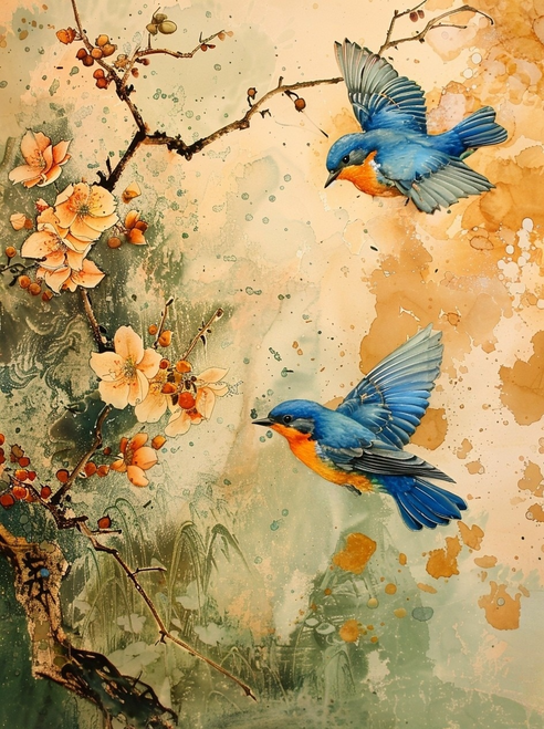 5D Diamond Painting Two Flying Blue Birds Kit