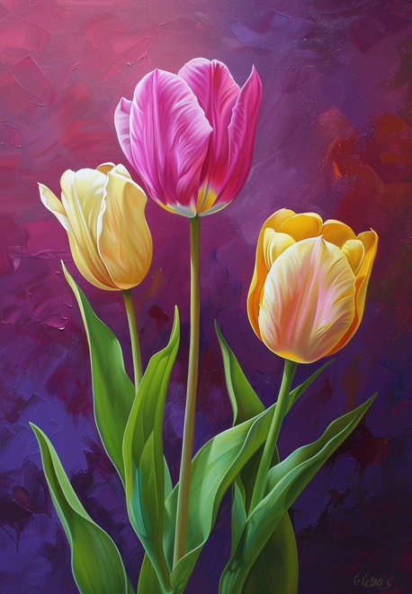 5D Diamond Painting Two Yellow and Pink Tulips Kit