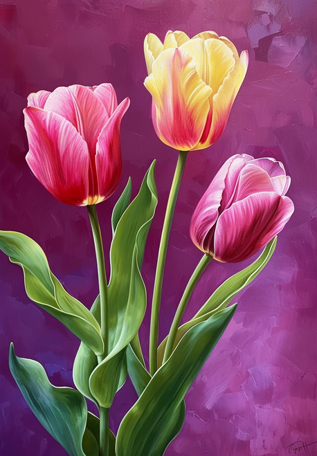 5D Diamond Painting Shades of Pink and Yellow Tulips Kit