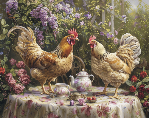 5D Diamond Painting Tea for Two Rooster Kit