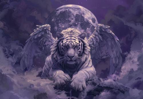 5D Diamond Painting Abstract Light Purple Winged Tiger Kit