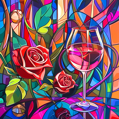 5D Diamond Painting Two Roses and Wine Abstract Kit