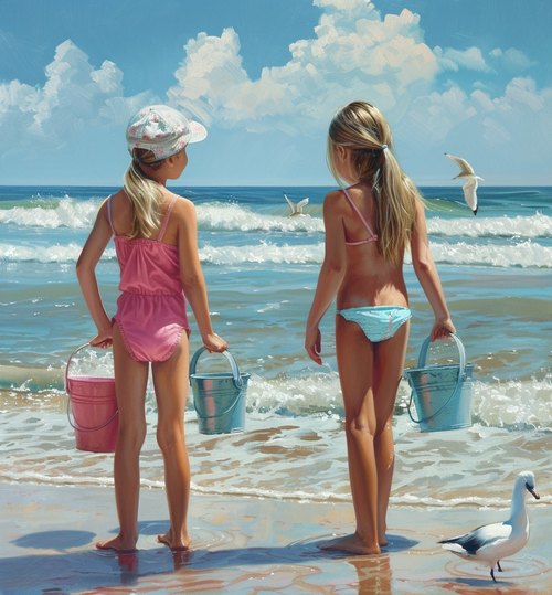 5D Diamond Painting Two Girls with Beach Pails Kit