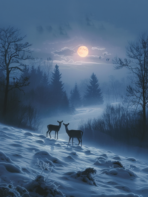 5D Diamond Painting Two Deer in the Moonlight Kit