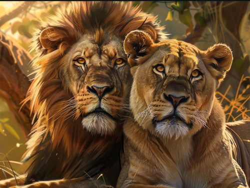 5D Diamond Painting Two Lions Closeup Kit