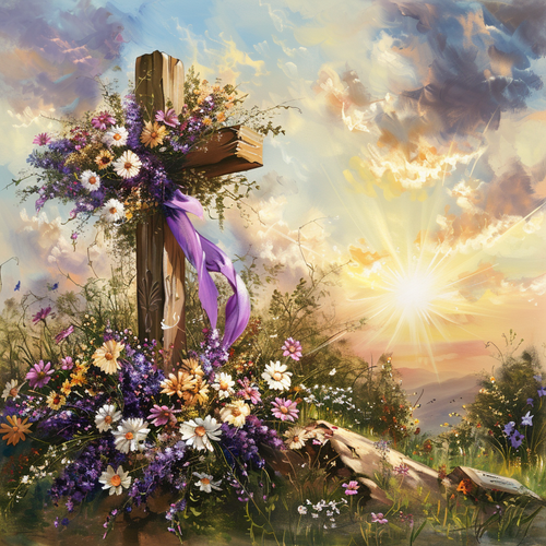 5D Diamond Painting Sunrise Flower Easter Cross Kit