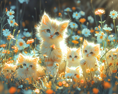 5D Diamond Painting Wild Flower Kittens Kit