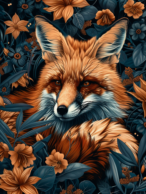 5D Diamond Painting Fox Hidden In Flowers Kit