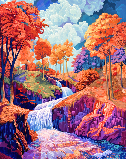 5D Diamond Painting Fall Tree Abstract Waterfalls Kit