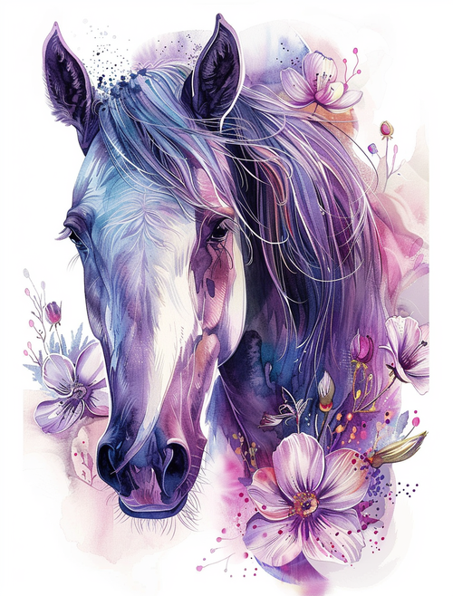 5D Diamond Painting Flowers and Pink Watercolor Horse Kit