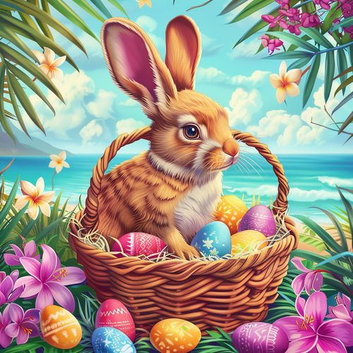 5D Diamond Painting Tropical Bunny Easter Basket Kit