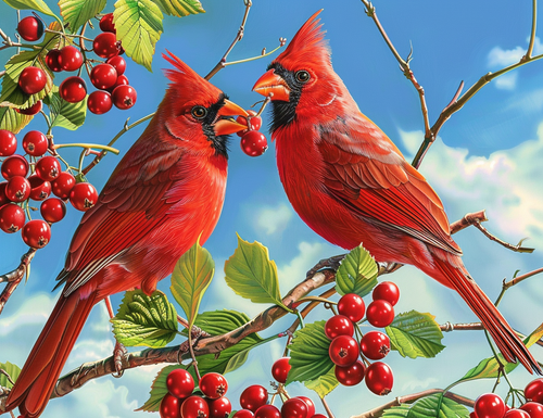 5D Diamond Painting Cardinal Eating Berries Kit