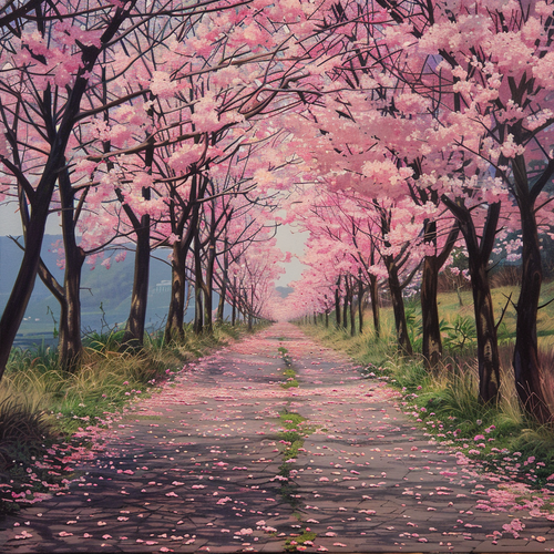 5D Diamond Painting Pathway Lined with Cherry Trees Kit