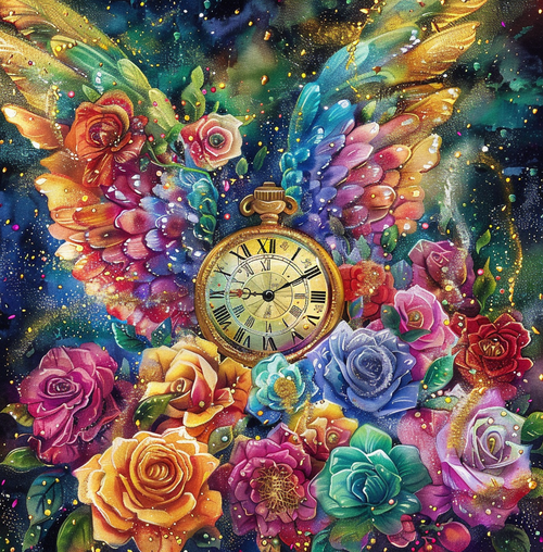 5D Diamond Painting Angel Wing Pocket Watch and Roses Kit