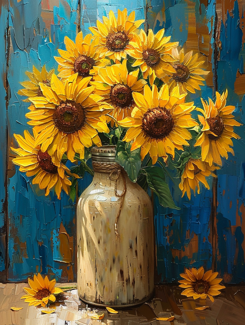 5D Diamond Painting Tan Milk Jug Sunflowers Kit