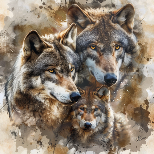 5D Diamond Painting Three Wolf Abstract Collage Kit