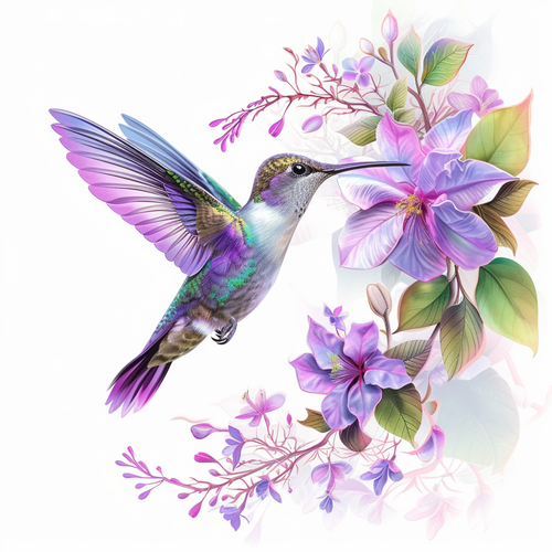 5D Diamond Painting Light Purple Flower Hummingbird Kit