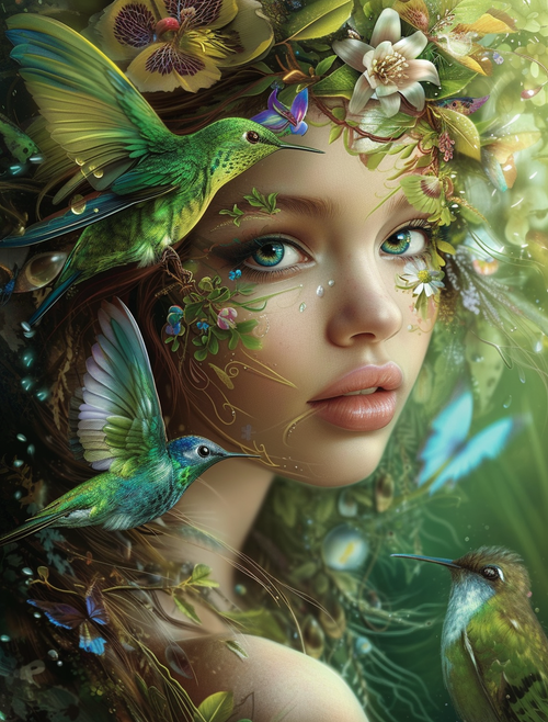 5D Diamond Painting Hummingbird Girl Kit