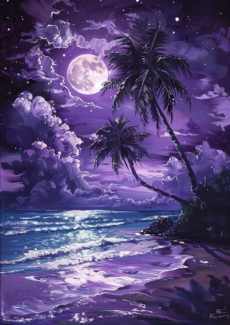 5D Diamond Painting Purple Sky Palms Kit