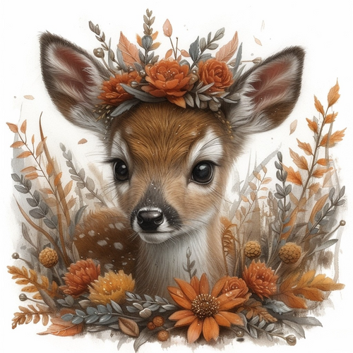 5D Diamond Painting Brown Flower Fawn Kit