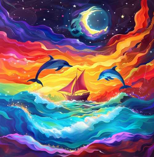 5D Diamond Painting Ship and Dolphin Abstract Kit