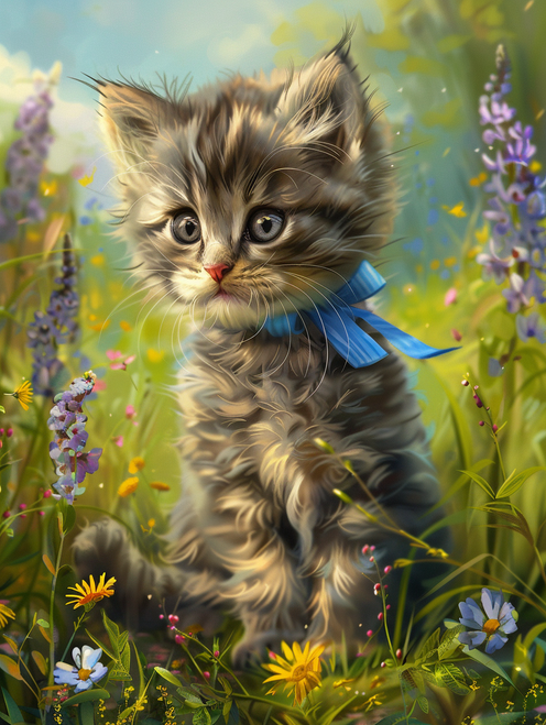 5D Diamond Painting Blue Bow Kitten Kit