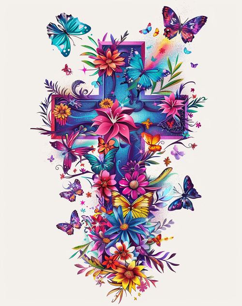 5D Diamond Painting Blue and Pink Butterfly Cross Kit