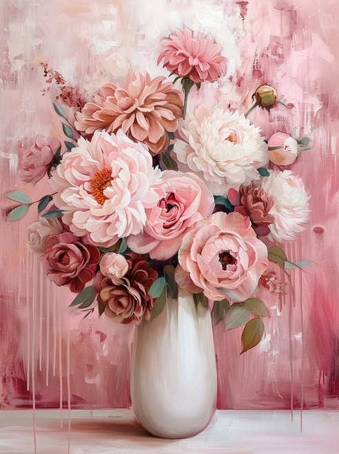 5D Diamond Painting White Vase of Pink Flowers Kit
