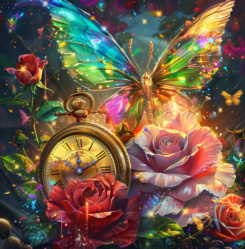 5D Diamond Painting Pink Rose Pocket Watch Butterfly Kit