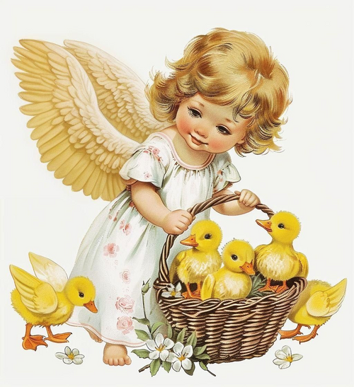 5D Diamond Painting Rosy Cheek Angel and Ducklings Kit