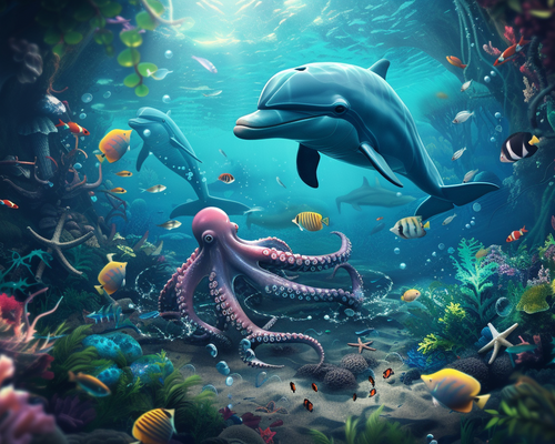 5D Diamond Painting Dolphin and Octopus Kit