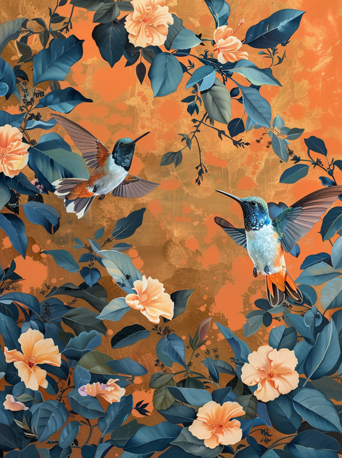 5D Diamond Painting Hummingbirds and Peach Flowers Kit