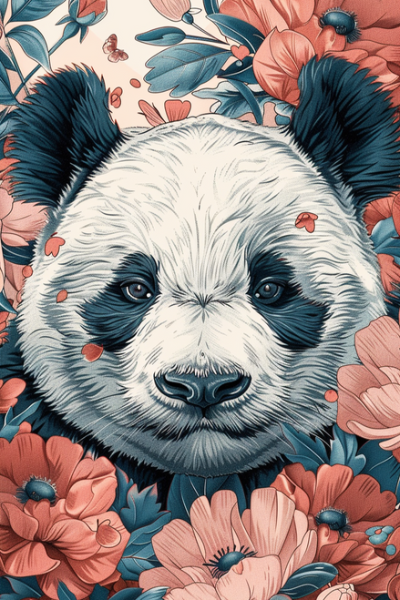 5D Diamond Painting Panda in Light Flowers Kit