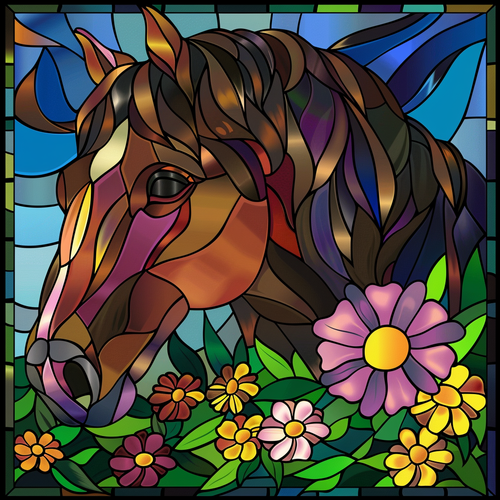 5D Diamond Painting Abstract Horse in Spring Flowers Kit