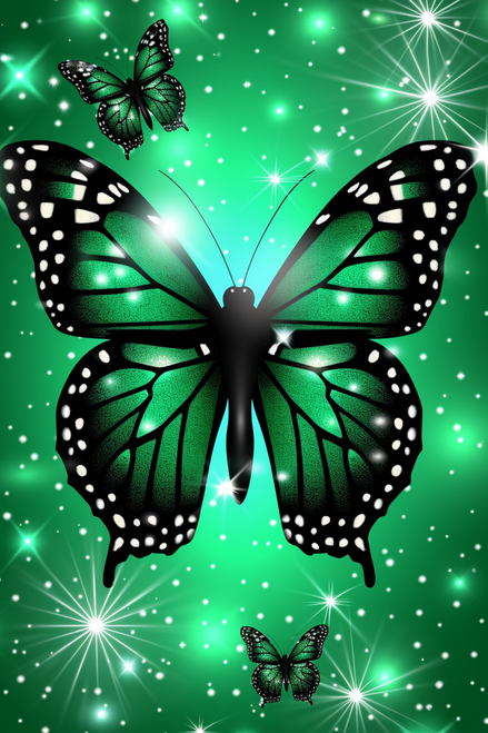 5D Diamond Painting Sparkling Green Butterflies Kit