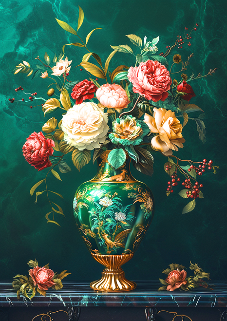 5D Diamond Painting Green Vase of Flowers Kit