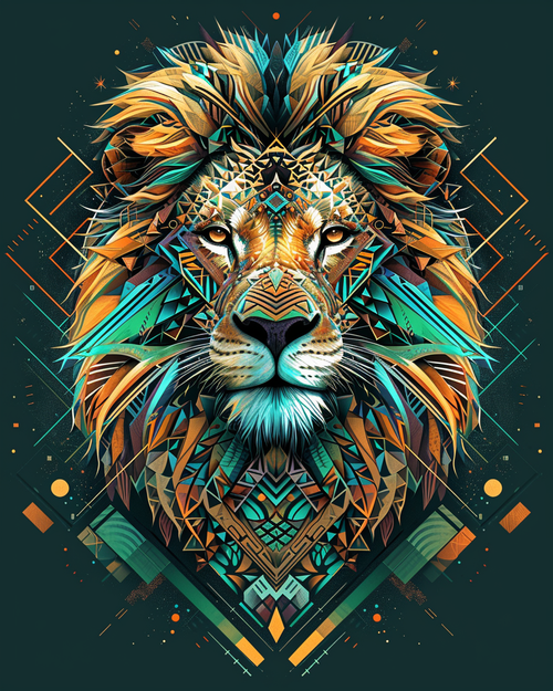 5D Diamond Painting Green and Gold Abstract Lion Kit