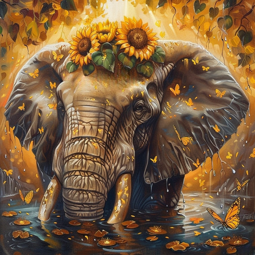 5D Diamond Painting Water Submerged Elephant and Flowers Kit