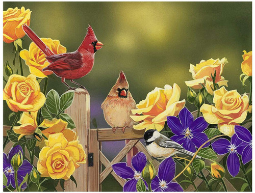 5D Diamond Painting Yellow Roses and Cardinals Kit