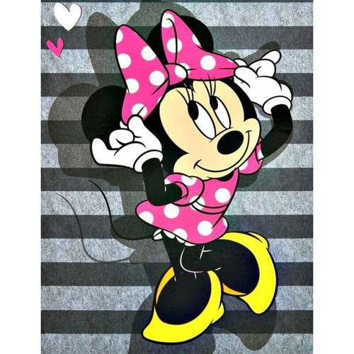 5D Diamond Painting Gray Striped Background Minnie Mouse Kit